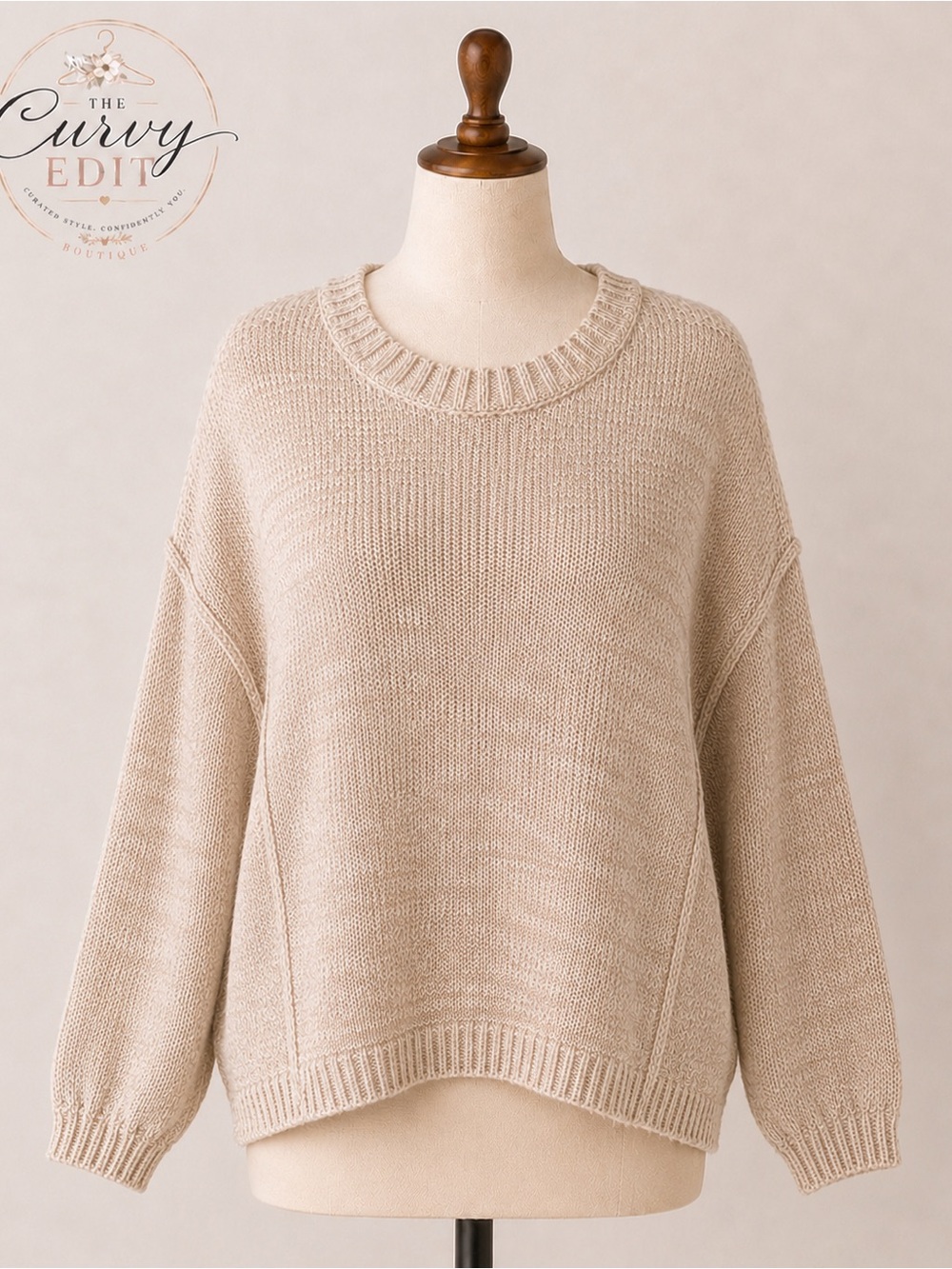 Blu Pepper Oatmeal Relaxed Dolman Sleeve Knit Sweater Top Size Large
